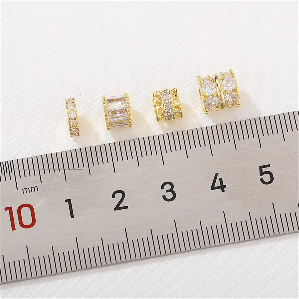 14K Gold-plated Zircon Snowflake Gear Road Through Partition Bead Bucket Bead DIY Bracelet Accessories Materials Accessories