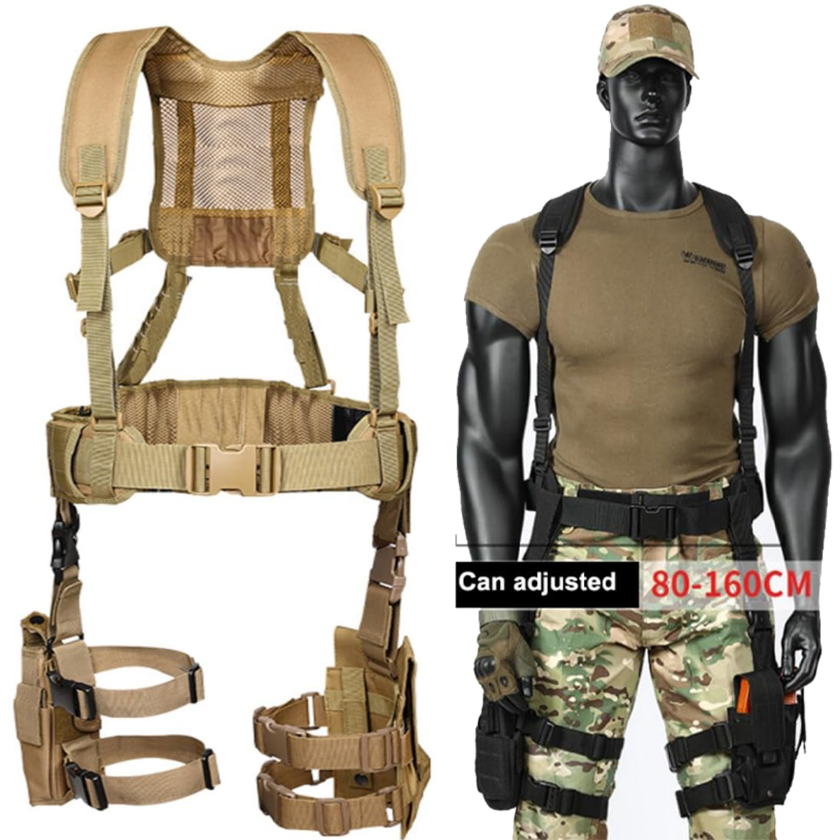 Tactical Hunting Belt with Left Right Drop Leg Holster Mag Pouch Bag Combat Girdle Adjustable Soft Padded for Airsoft Shooting