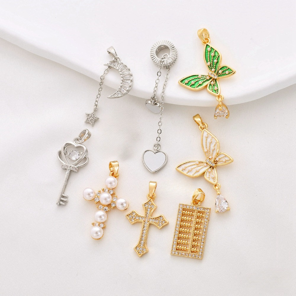 14K Gold Bag Color Retention White Gold Zircon Butterfly Abacus Pendant DIY Bracelet Necklace Hanging Jewelry Accessories