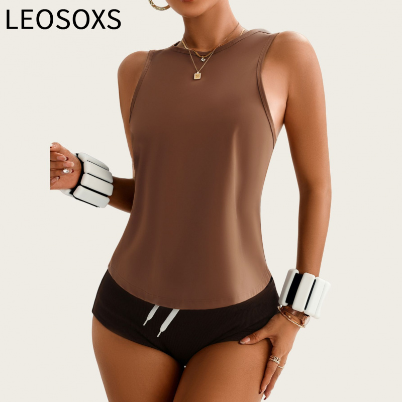 LEOSOXS Summer Sleeveless Yoga T-Shirt Women Loose Fitness Running Tank Top Breathable Quick Dry Vest Female Workout Sportswear