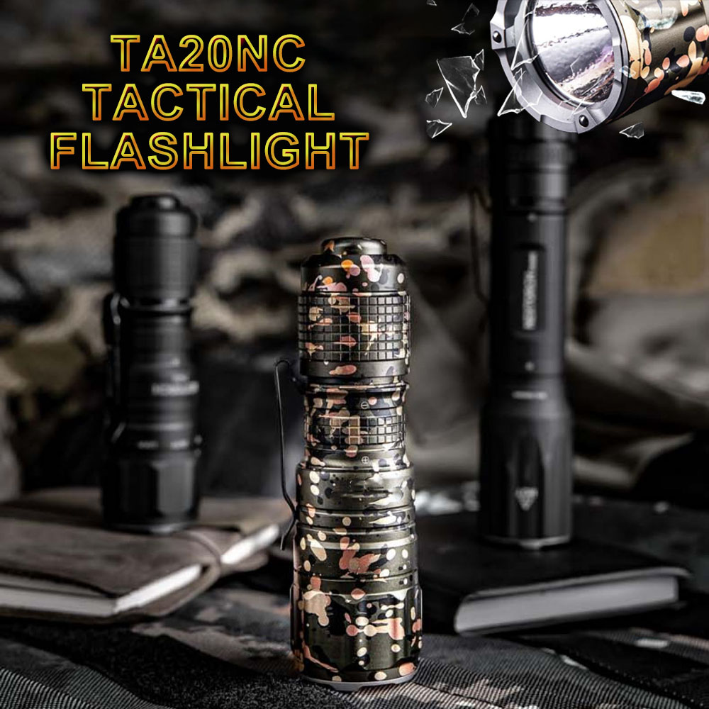 Ta20nc Tactical Flashlight Airsoft Camouflage EDC Self-defense Strong Light Portable Rescue Flashlight for Hunting Shooting
