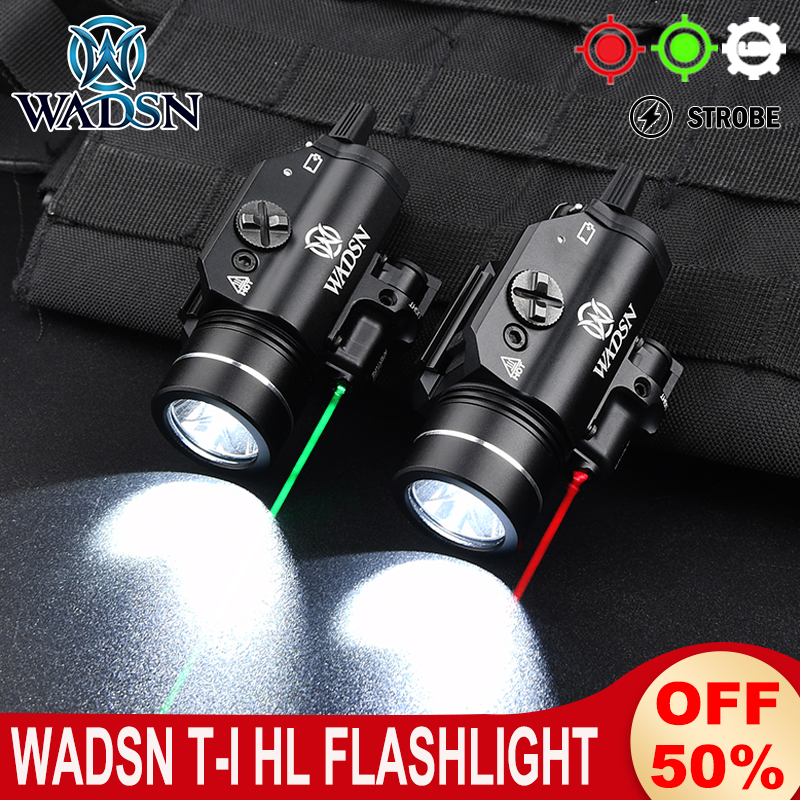 WADSN T-1 HL Hanging Flashlight Red Green Dot Laser Scout Light Strobe White LED Spotlight 800Lumens Pisto Lamp G 17 18 19