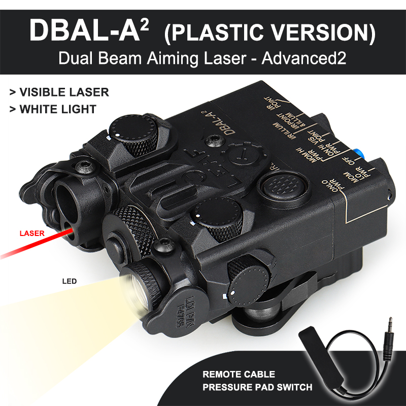 DBAL-A2 Red Laser Sight Flashlight, Softair PEQ Laser Box Dual Beam Weapon Rifle Lights, PP15-0139