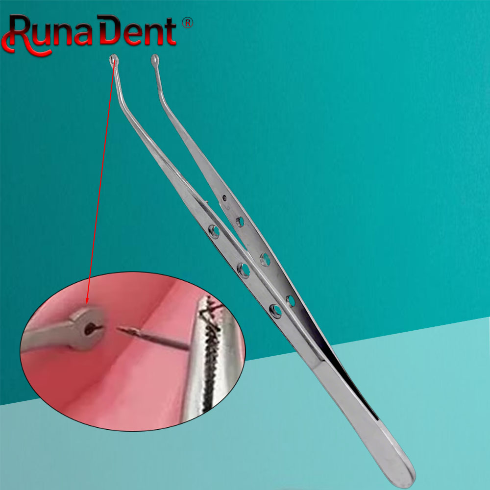 Dental Surgical Suture Tweezer Tip with Hole Operation Stitching Corn Tweezers Dressing Forceps Serrated Tip Precision Tool