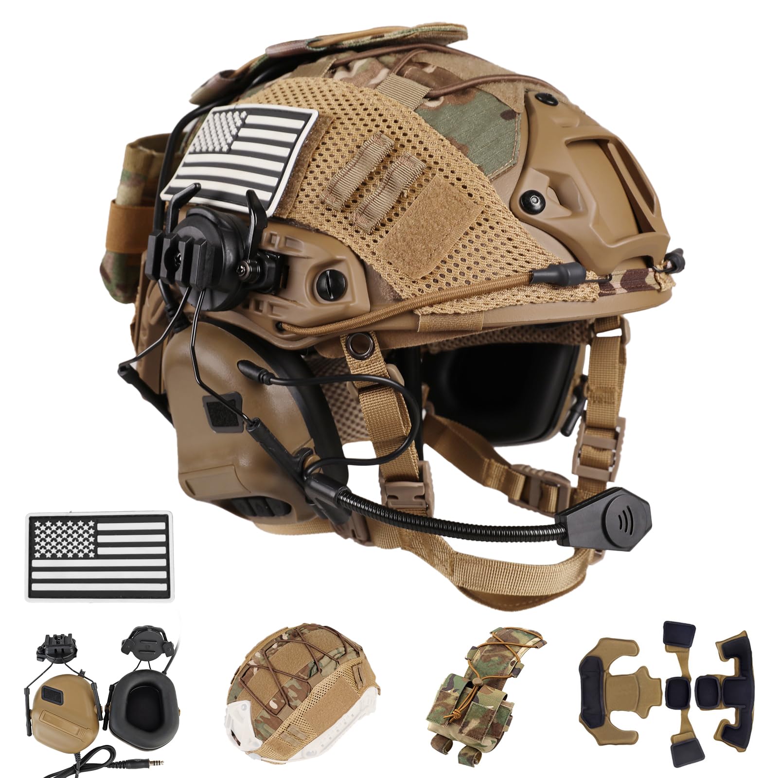 Fast Airsoft Helmet Universal Adjustable Helmet Liner with Tactical Headset Helmet Cover for Hunting Airsoft Cosplay Military