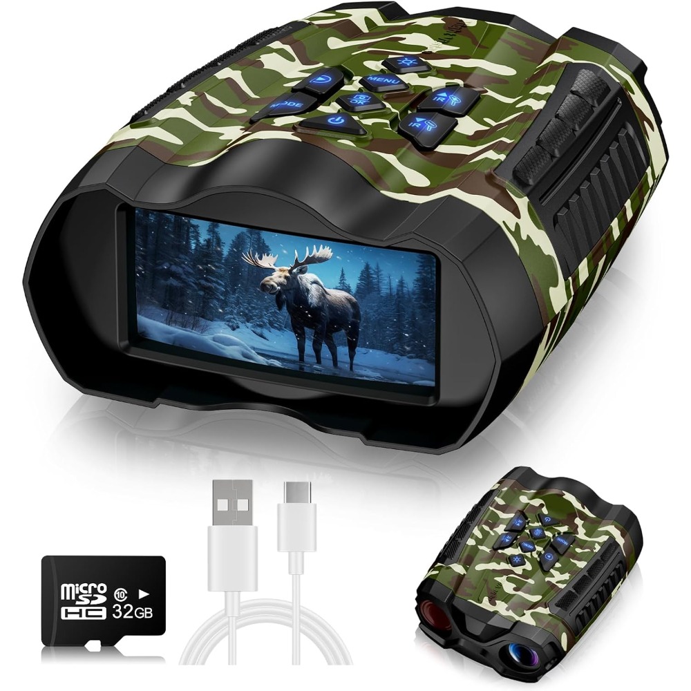 Night vision goggles, 3.5-inch HD display and 32GB TF card, 10x digital zoom, 4000mAh battery night vision