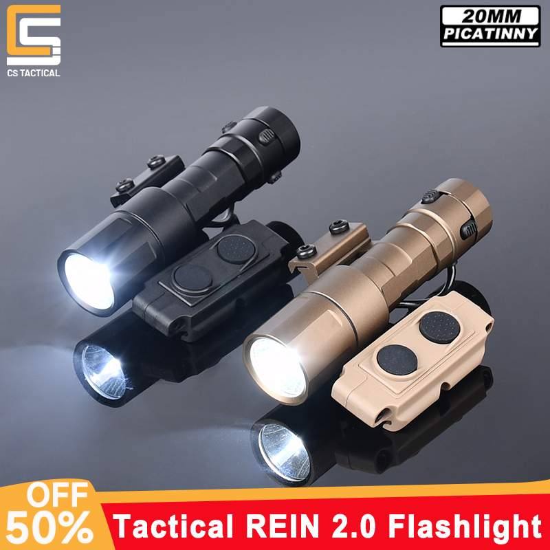WADSN Tactical REIN 2.0 Metal Flashlight Hunt LED High Power 1000 Lumen Scout Light Fit 20mm Picatinny Rail Airsoft Accessories