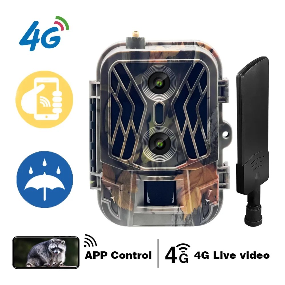 4G HD Live Show Night Vision Trap Game Camera Cellulare Dual Lens Wildlife Hunting Trail Camera with TF Card 36MP 4K Video