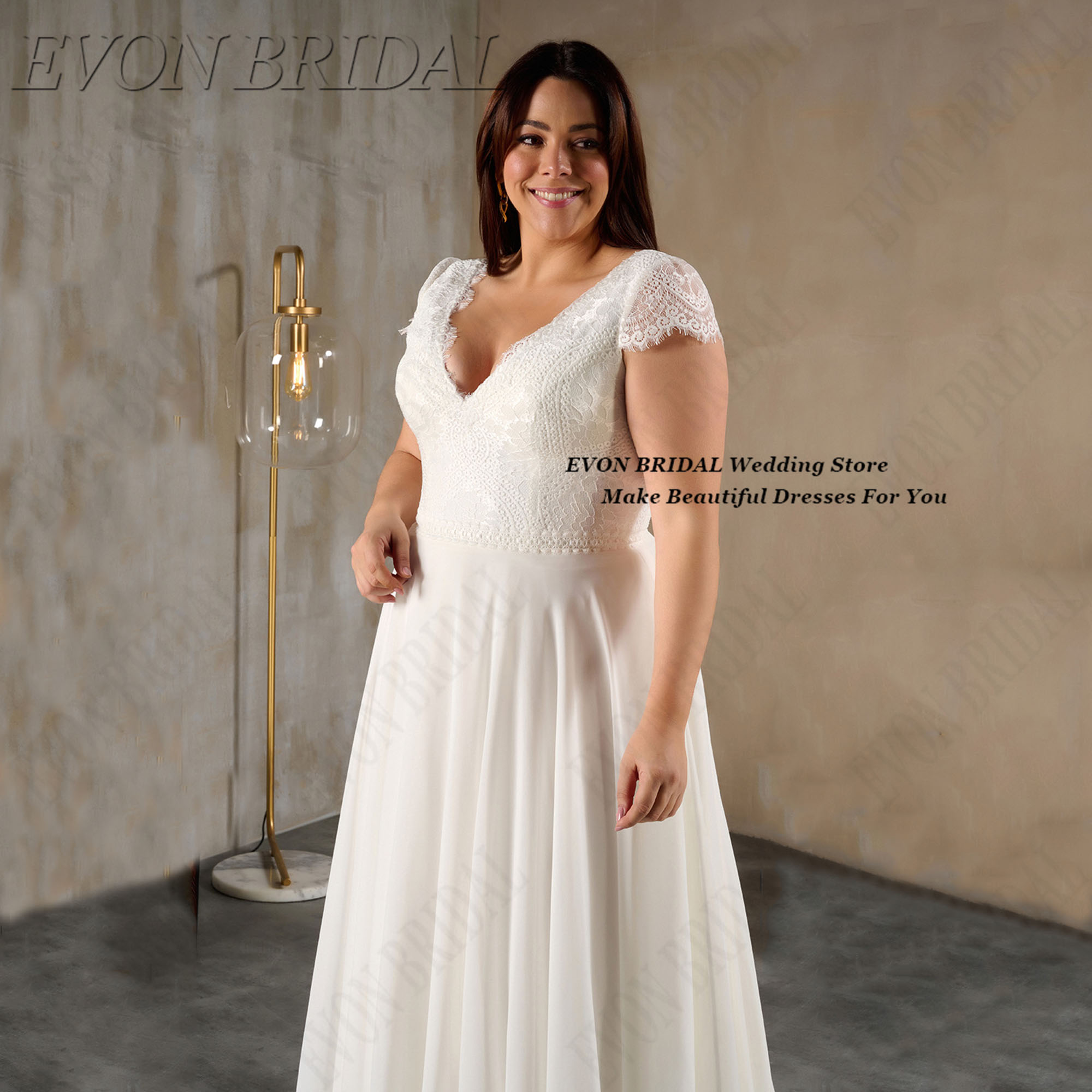 Classic Civil Wedding Gown Small Train Vintage Wedding dresses for parties Floor Length Bridal Party Gown EVON BRIDAL Customized