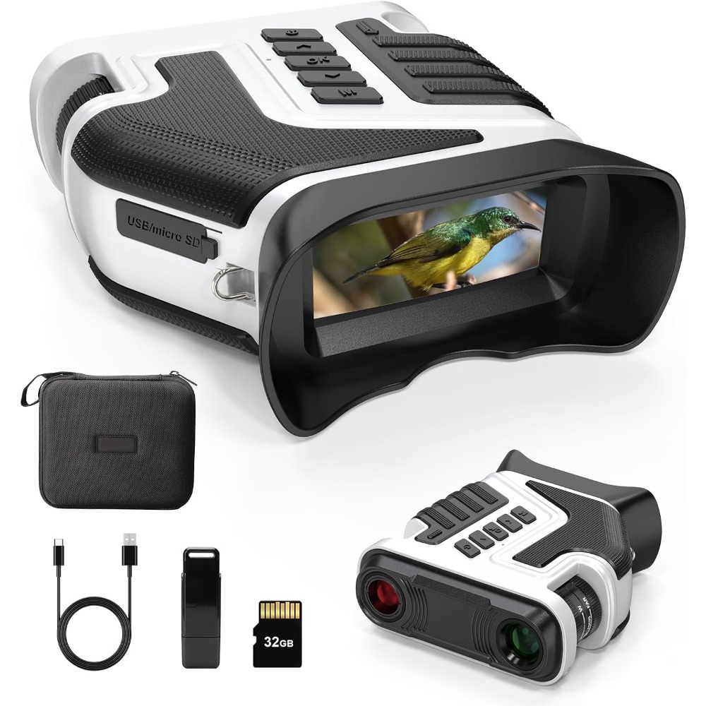 Night vision binoculars 4K infrared digital with a field of view of 1300 feet,camping and surveillance,rechargeable,32GB TF card