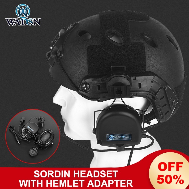 Wadsn Sordin Headset With Fast Helmet Earphone Rail Bracket Airsoft Shooting Headphone Noise Reduction Hearing Protection