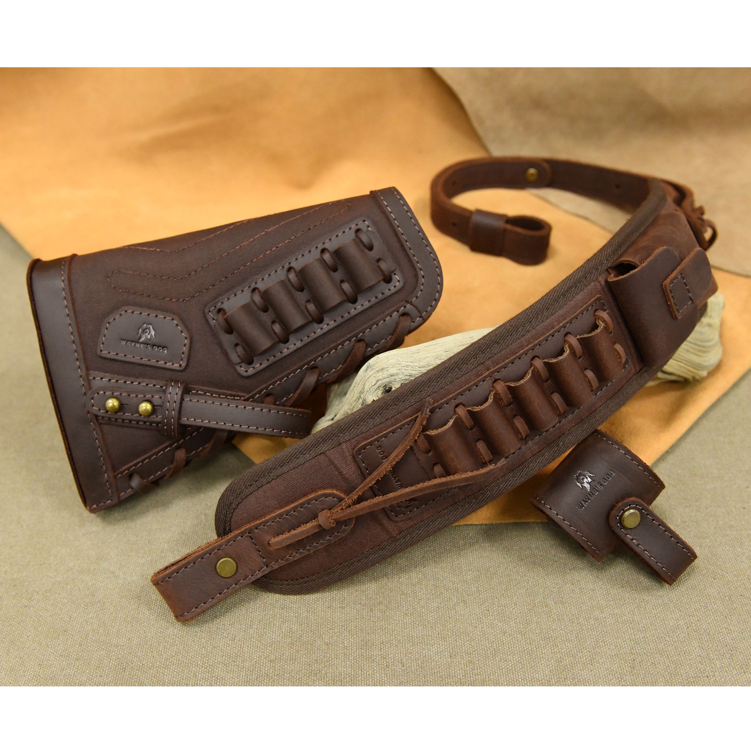 No Drill  Needed Rifle Buttstock Ammo Holder wih Leather Gun Shoulder Sling For .22 .308 .30/30 .357 .45/70 .30/06