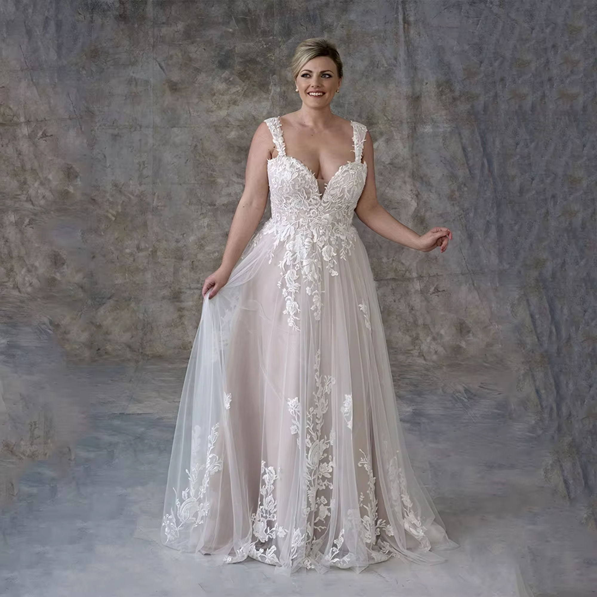 JEHETH Lace Weding Dress Plus Size For Women's  Sweetheart Sleeveless Applique A-Line Sweep Train Wedding Dresses Customized