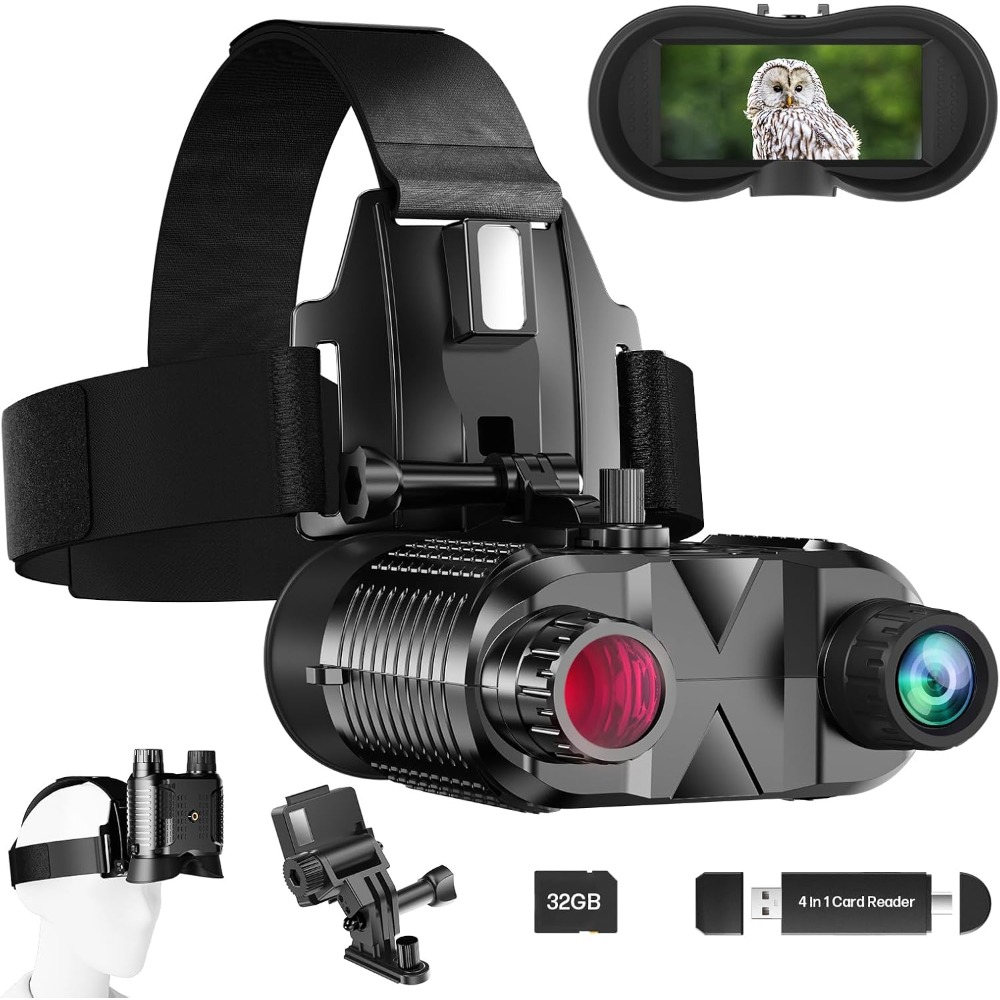 Head-mounted Night Vision goggles - Rechargeable 1312FT digital infrared night vision binoculars, 8x digital zoom, hunting
