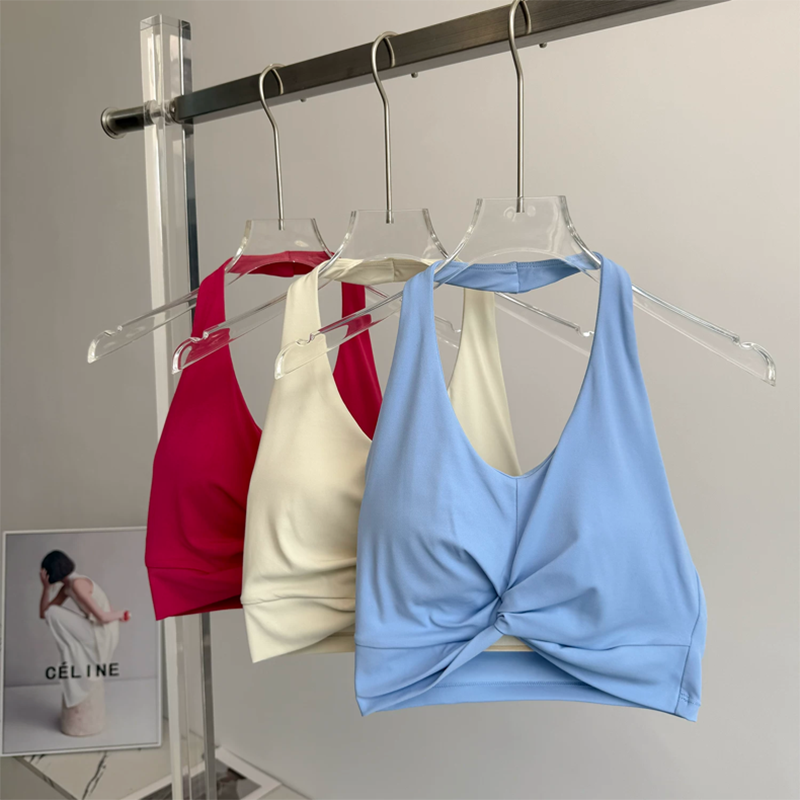 Women's Hanging Neck Sports Bra Shock-Absorbing Pilates Yoga Vest Beautiful Back Design Running Training Bra