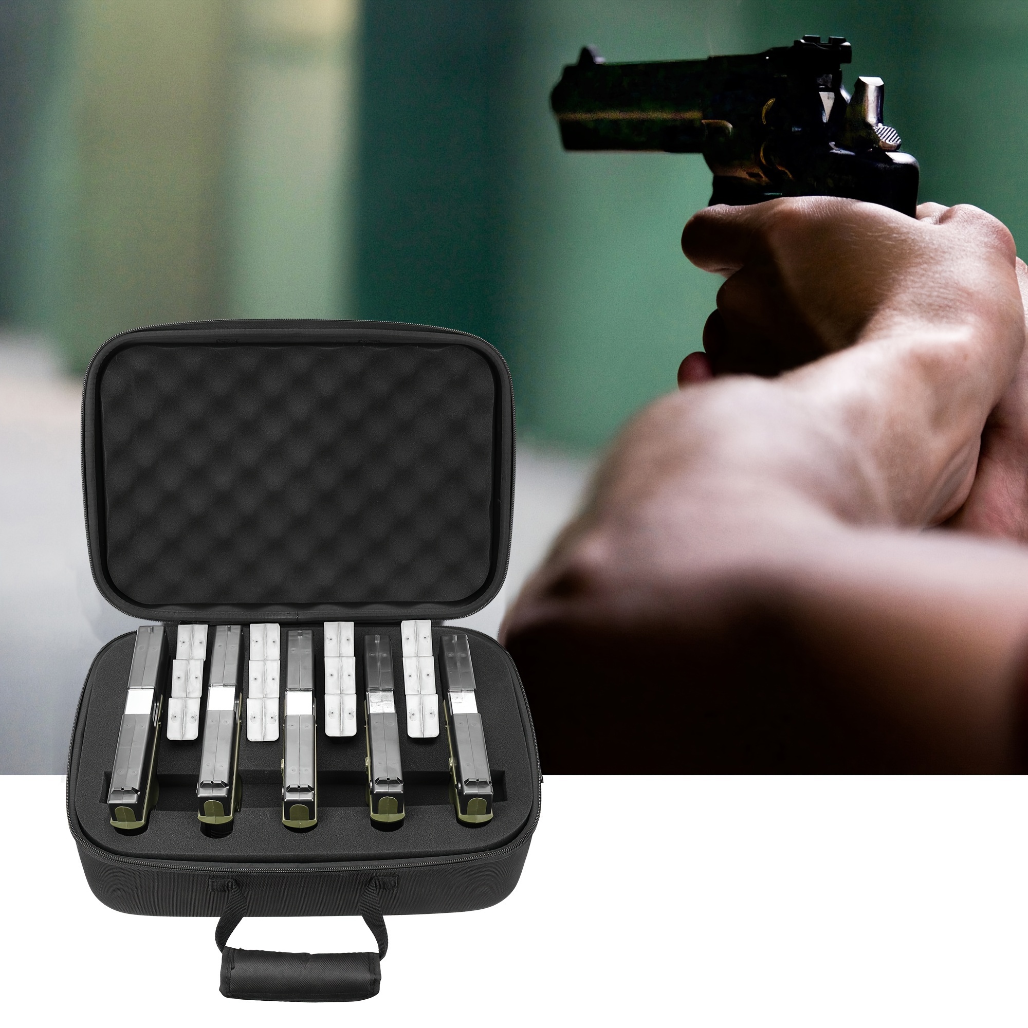 Tactical EVA Foam handgun Storage Box with 5 Handguns & 12 Magazine Portable gun storage box for Hunting Range Airgun Activities