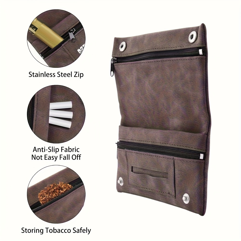 Premium Suede Faux Leather Rolling Tobacco Pouch Three zipper foldable hand roll bag Fashionable Faux Leather Ashtray Accessory