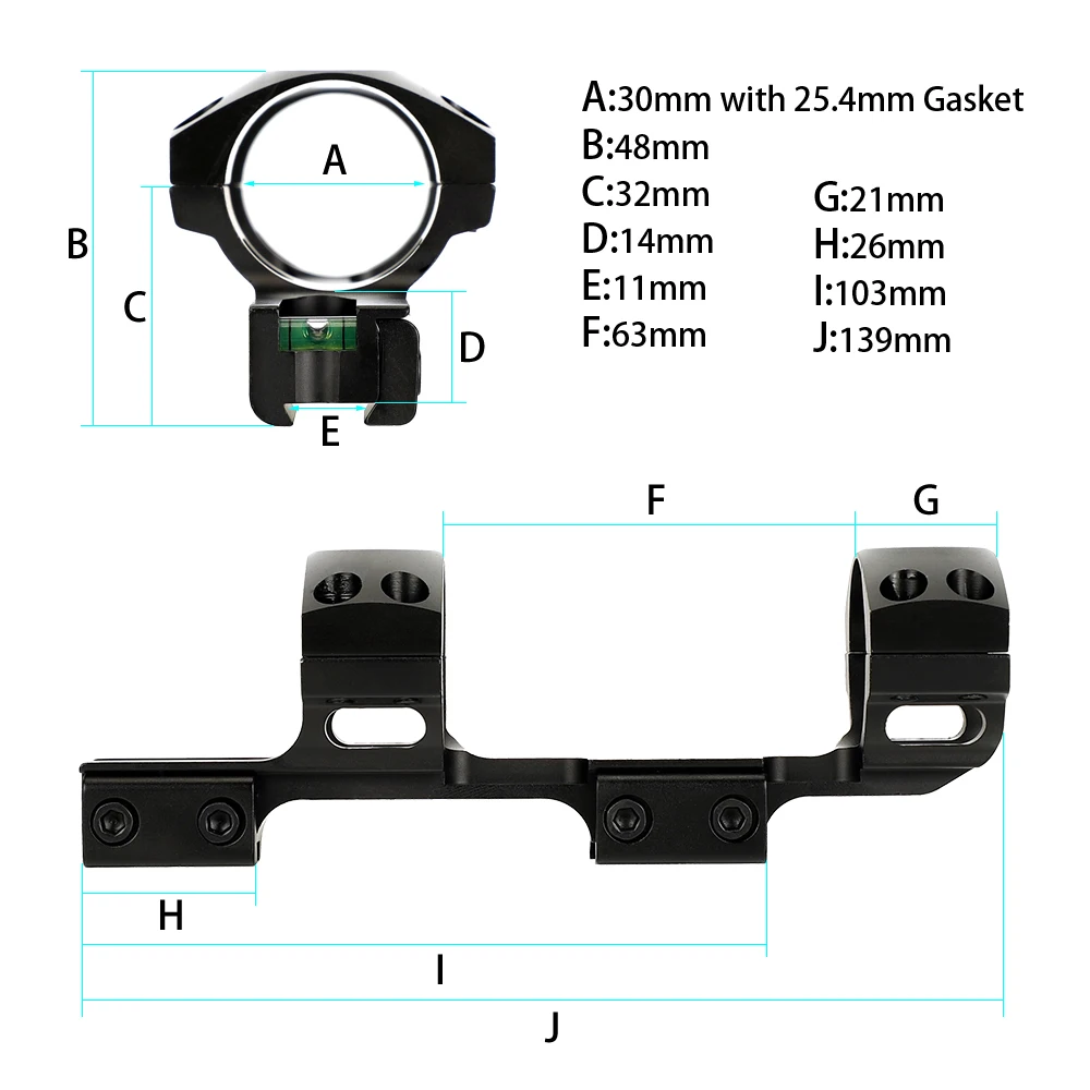 11mm 3/8" Dovetail Airgun Riflescope Rings Hunting 1 Inch 25.4mm 30mm Offset Scope Mount Rail with Bubble Level