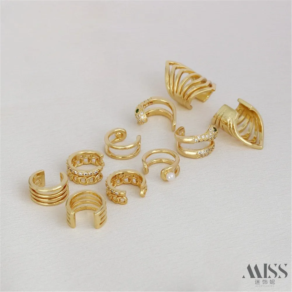 18K Gold Wrapped Ear Bone Clip C-shaped Diamond Studded Ear Clip Earrings Ear Buckle Ring DIY Handmade Ear Accessory