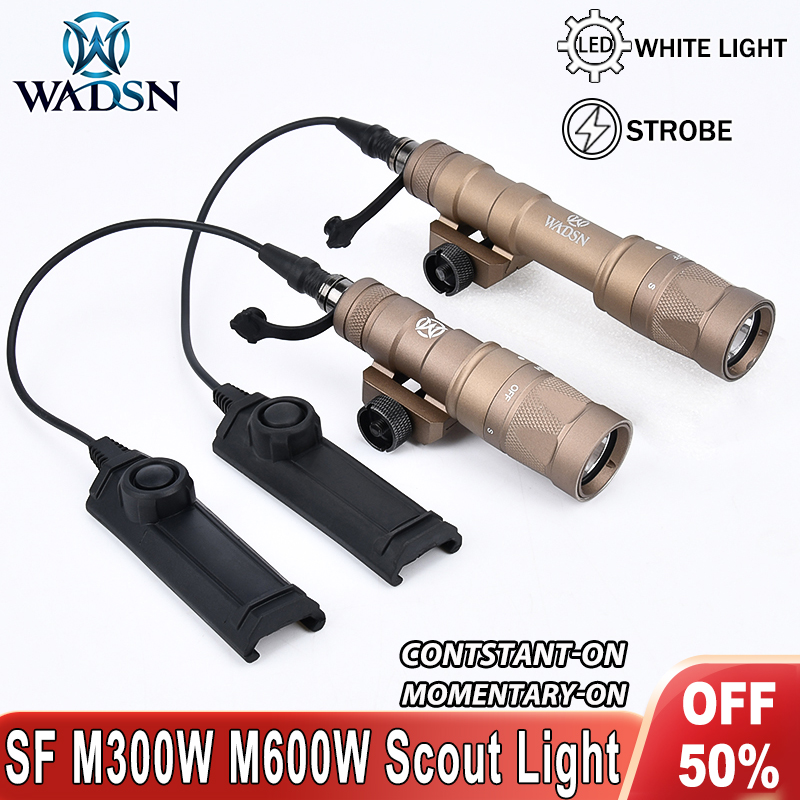 WADSN M300W M600W Tactical Flashlight Strobe Scout Lamp Airsoft Hunting Weapon Light Dual Control Switch Fit 20mm Picatinny Rail