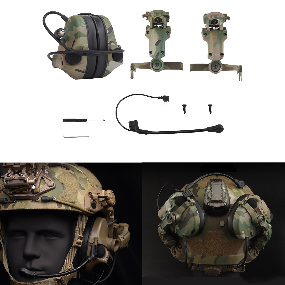 C5 Sound Pickup And Noise Reduction Tactical Headset Helmet Style, Adjustable Tactical Communication Headset, Rail Adapter Kit