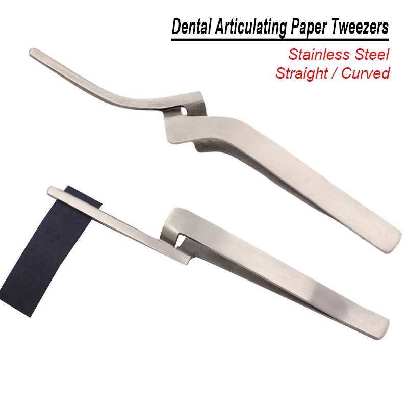 Stainless Steel Dental Articulating Paper Tweezers Straight Curved Occlusion Paper Plier Occlusal Strip Bite Forcep Instrument