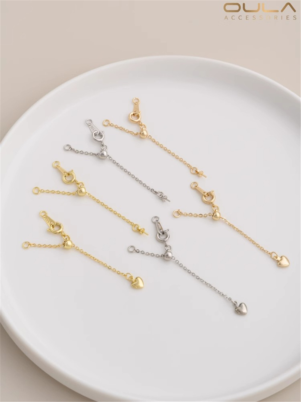 14K Gold Wrapped Adjustable Hanging Pearl Holder Extension Chain Peach Heart Pendant Tail Chain DIY Jewelry Extension Chain