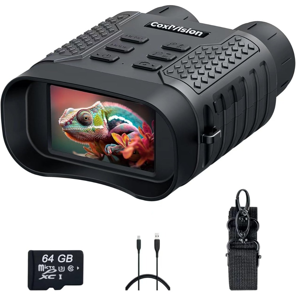 4K night vision goggles, 5x digital zoom, level 7 infrared illuminated binoculars,64GB memory card and removable 4400mAh battery