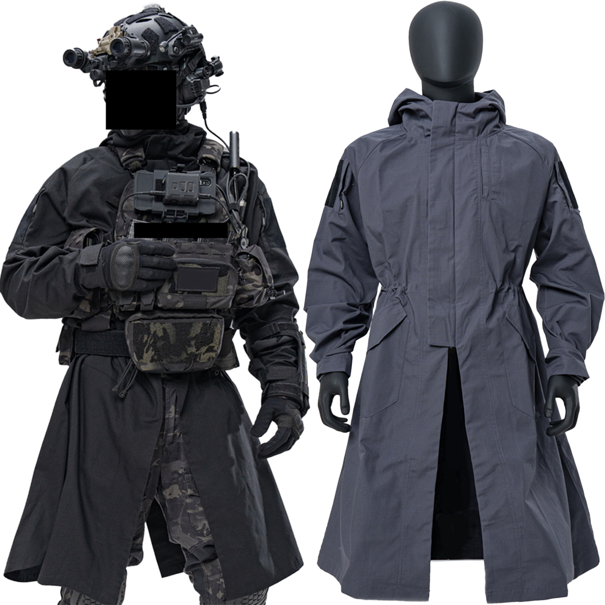 Tactical Improved Hooded Jacke Coat Long Shirt Smock Coat Outdoor Cotton Training Shirt for CosPlay Film Movie Costumes Props