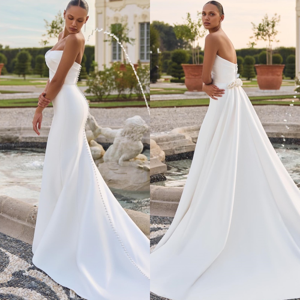 Customized Mermaid Temperament Wedding Dresses Romantic Strapless Heavy Industry Wedding Dresses Court Train Bride Gowns