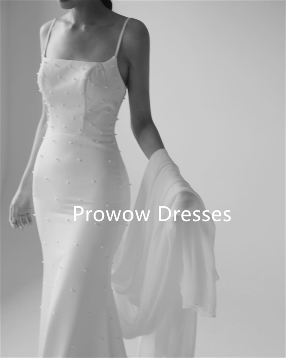 Prowow Elegant 2025 Ivory Mermaid Wedding Dress Korea Photoshoot Floor Length Pearls Bridal Gown Spaghetti Straps Customized