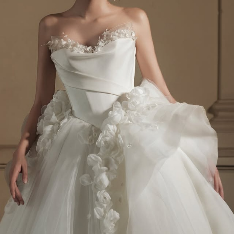 Customized Shiny ivory white Spaghetti Straps Tull Wedding Dresses 3D flower layering Bridal Gowns Made Dress