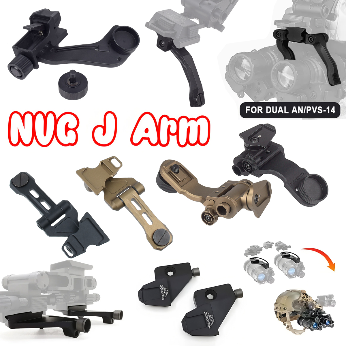 AN/PVS-14/15/18 NVG Bridge Mount J Arm Bracket Adjustable Single or Dual NVG Arms Night Vision Goggles L4G24 Helmet Mounts