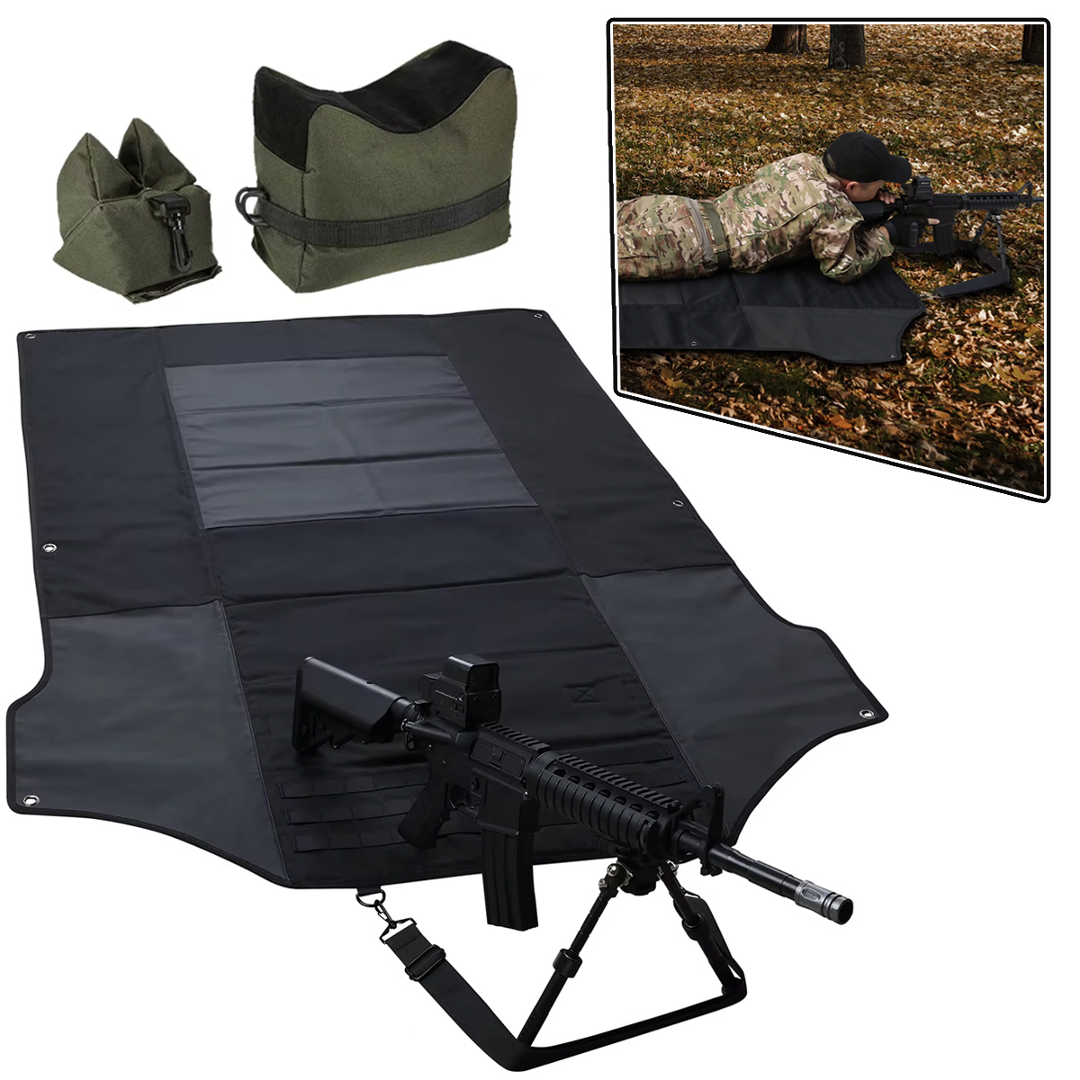 Tactical Shooting Training Mat Prone Roll Up Military Shooting Mat With Shooting Fixed Sandbags For Range Shooting Hunting Train