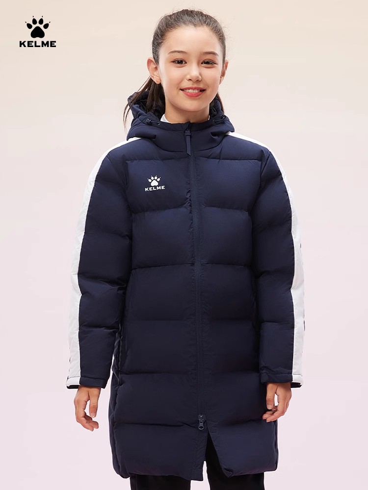 KELME Kid Winter Jacket Long Solid Sports Training Coat Child Overcoat Outrwear Warm Cotton Padded Winter Coat Boys Girl