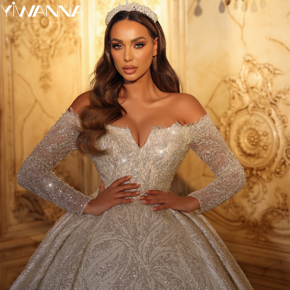 Luxurious Embroidery Beaded Lace Wedding Dress Sequined Off Shoulder Bridal Gown Customized Dreamy Ball Gowns Dresses For Bride