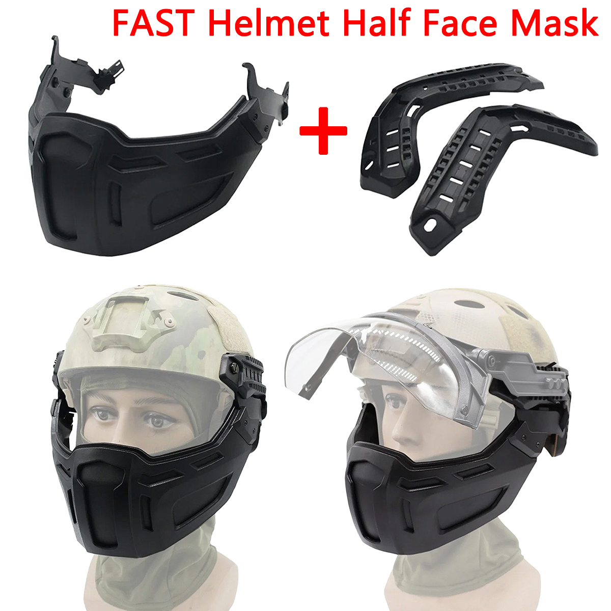 New Tactical FAST Helmet Half Face Mask With Flip Goggles Hunting Airsoft CS Game Paintball Mask Helmet Accessories Gear