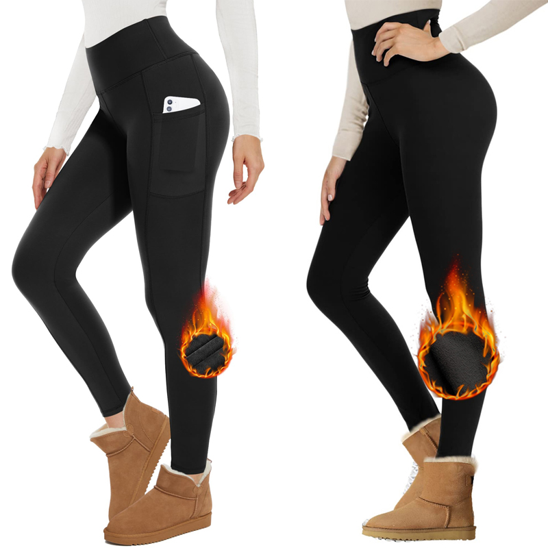 VITALINOVO Fleece Lined Leggings Women High Waisted Warm Winter Yoga Pants for Women Thermal Running Workout Black Leggings