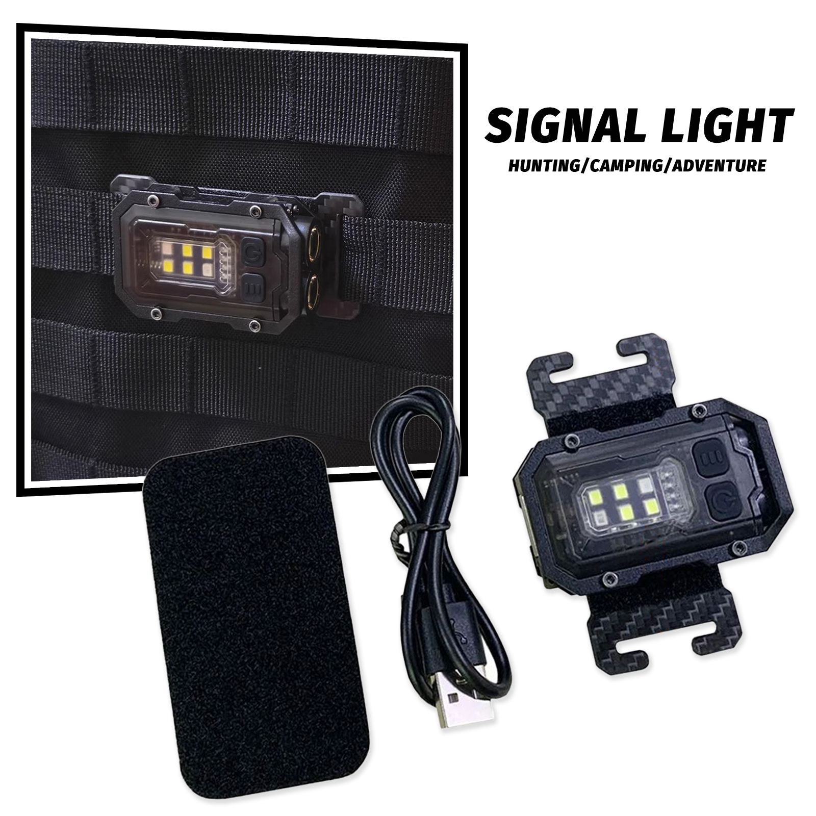 Tactical EDC Flashlight with Carbon Fiber Molle Mounting Plate USB Charging Helmet Light Outdoor Hunting Adventure Signal Light