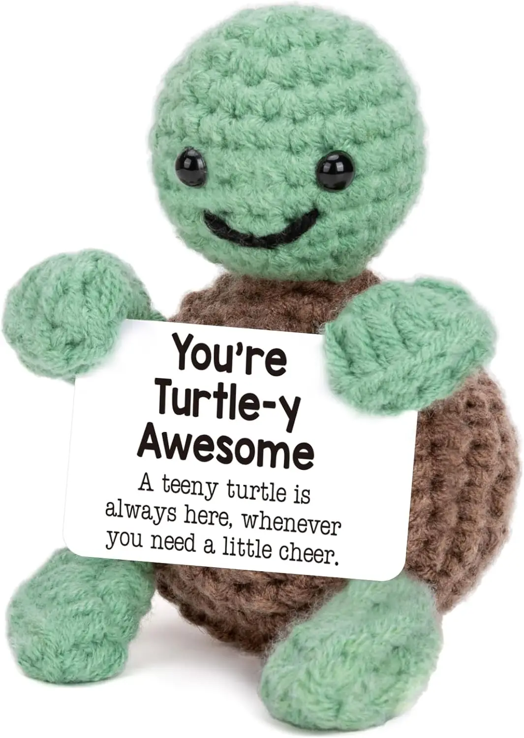 Cute Handmade Knitted Emotional Motivational Turtle Doll Home Room Decoration Funny Crochet Turtle With Positive Card Ornament
