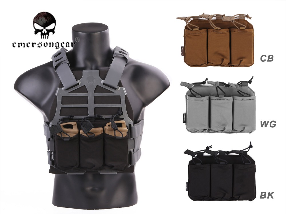 emersongear-Triple Magazine Pouch for SS Vest Combat, Tactical Molle, 5.56, 7.62, MAG, EM6402