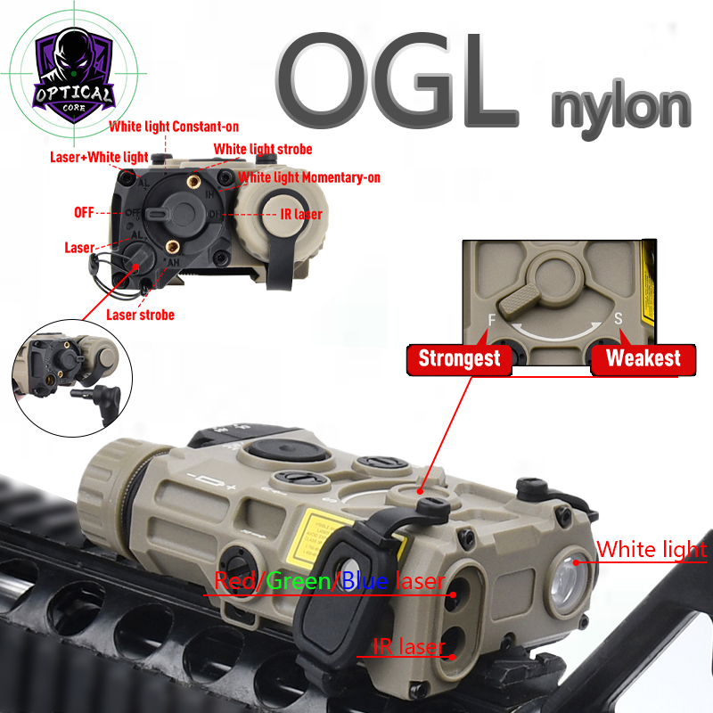 WADSN Tactical OGL Red Dot Green Blue Laser Sight IR Laser White LED Flashlight Strobe Light Plastic Full Function Version