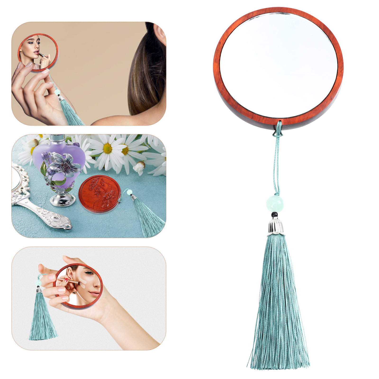 Portable Round S Mirror Wooden Small Vanity Fold Pocket Cosmetics Travel Makeup Tool For Women Practical Beauty Gift