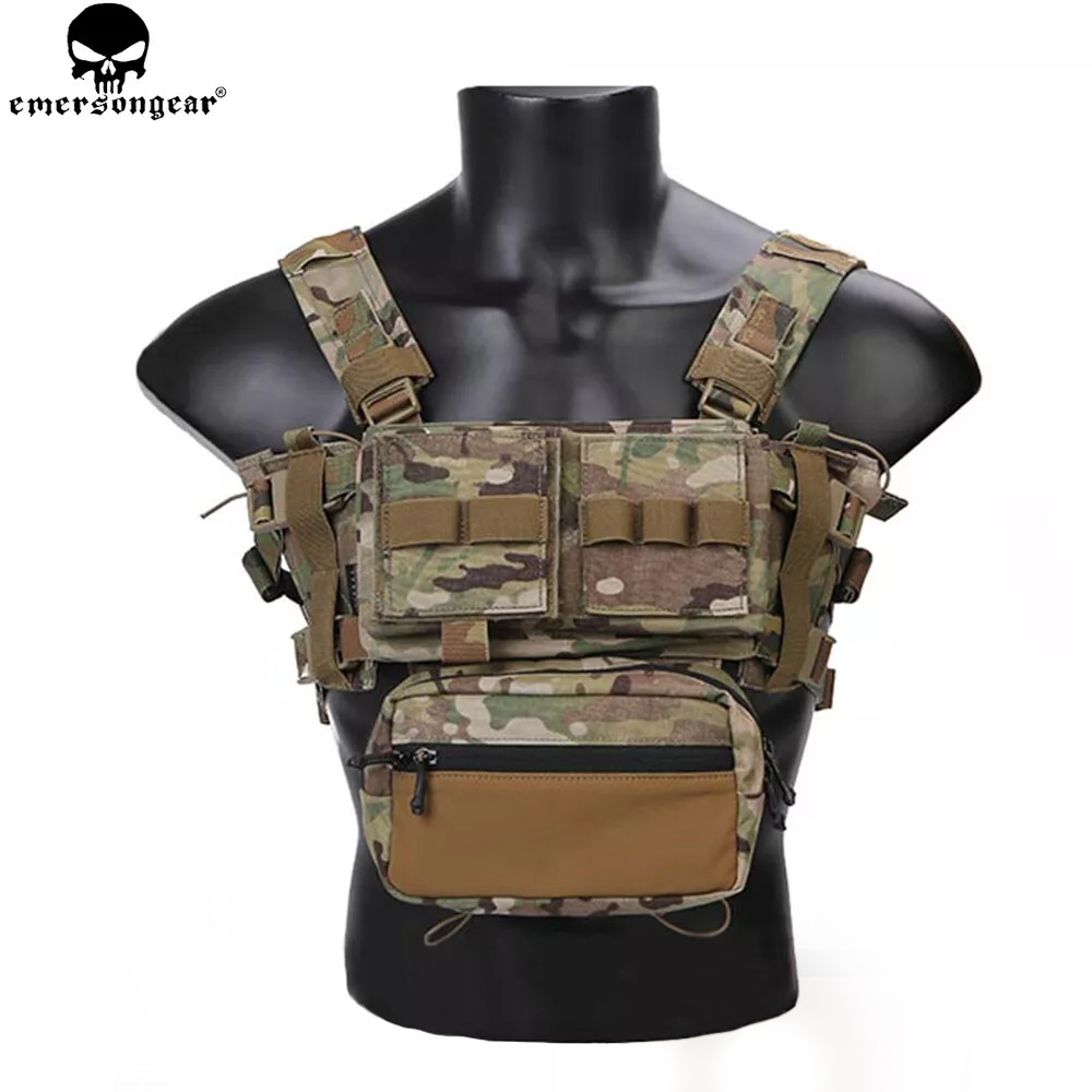 EMERSONGEAR Tactical Chest Rig Micro Fight Chissis MK3 Chest Rig Airsoft Hunting Combat Vest with 5.56 Mag Pouch Multi-camo
