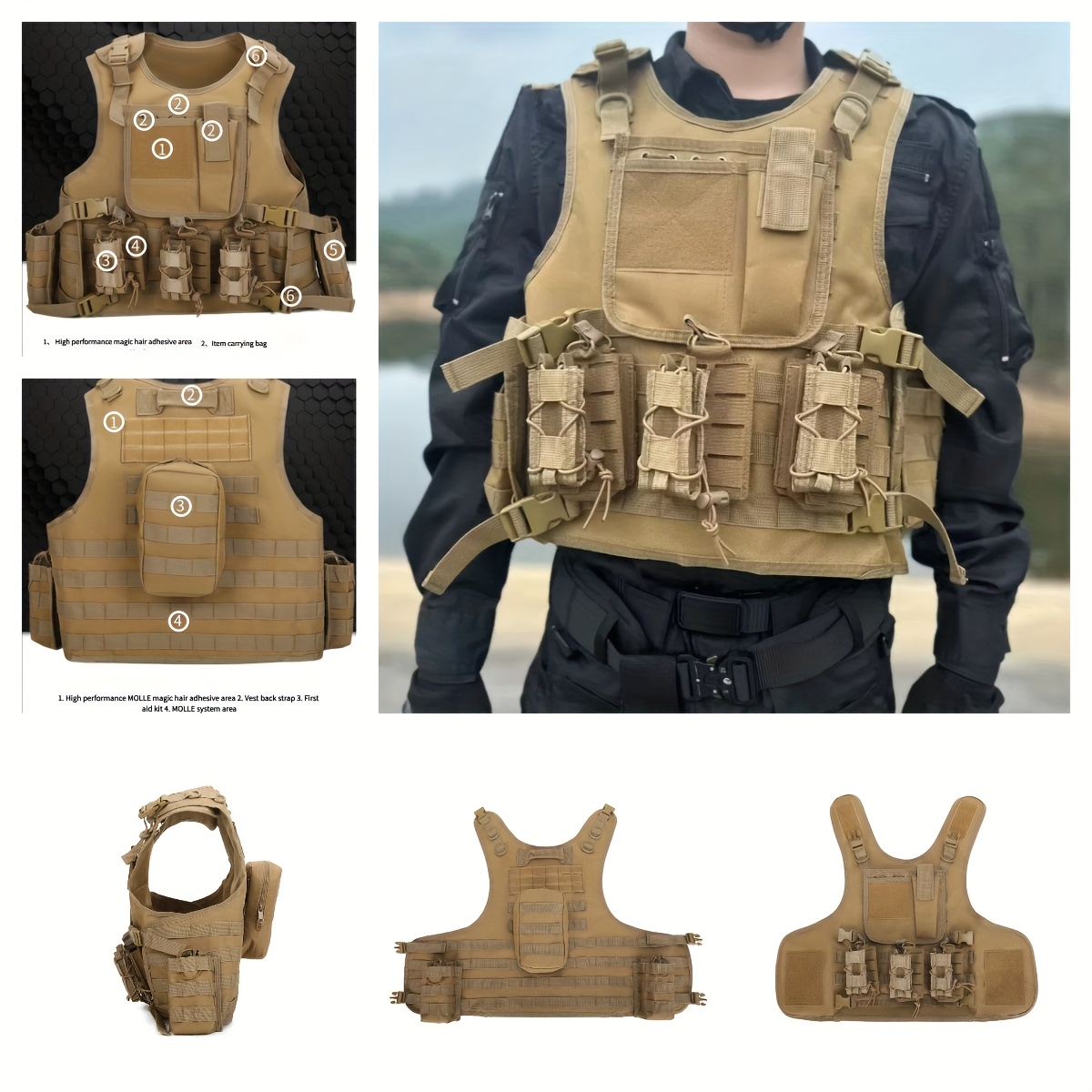 FANDAO Multi Functional Quick Detachable Vest Adjustable Outdoor Hunting Training Tactica Vest MOLLE System for Hunting training