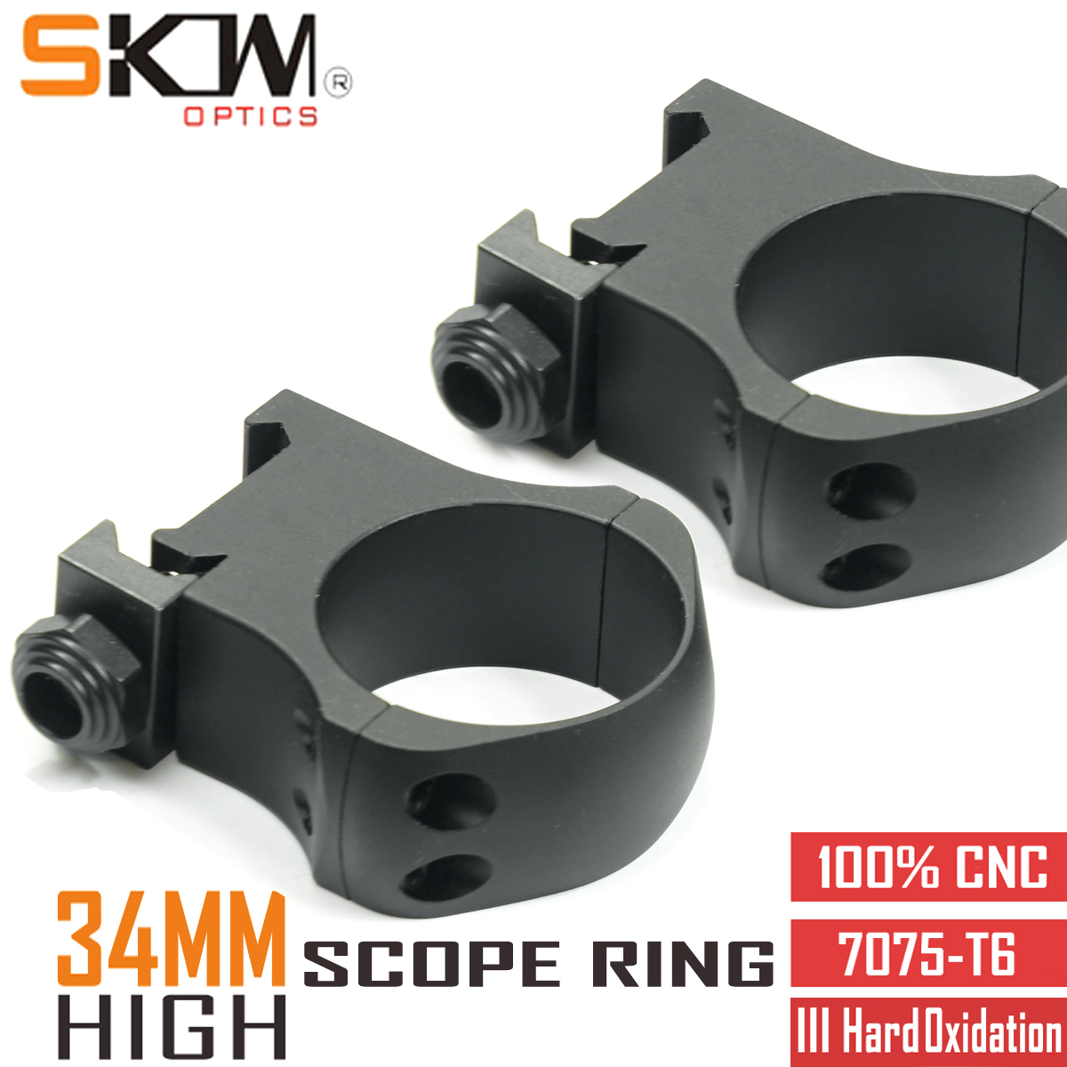 SKWGEAR Tactical 34mm Scope Rings CNC High Heavy Duty RifleScope  7075 -T6 Mount  Fit Picatinny