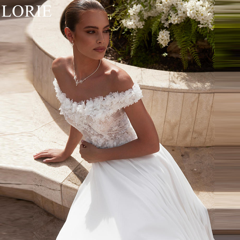 LORIE BOHO Tulle Wedding Dresses Flowers Off Shoulder A-Line Lace Appliques Romantic Wedding Prom Gown 2024 Elegant Bridal Gowns