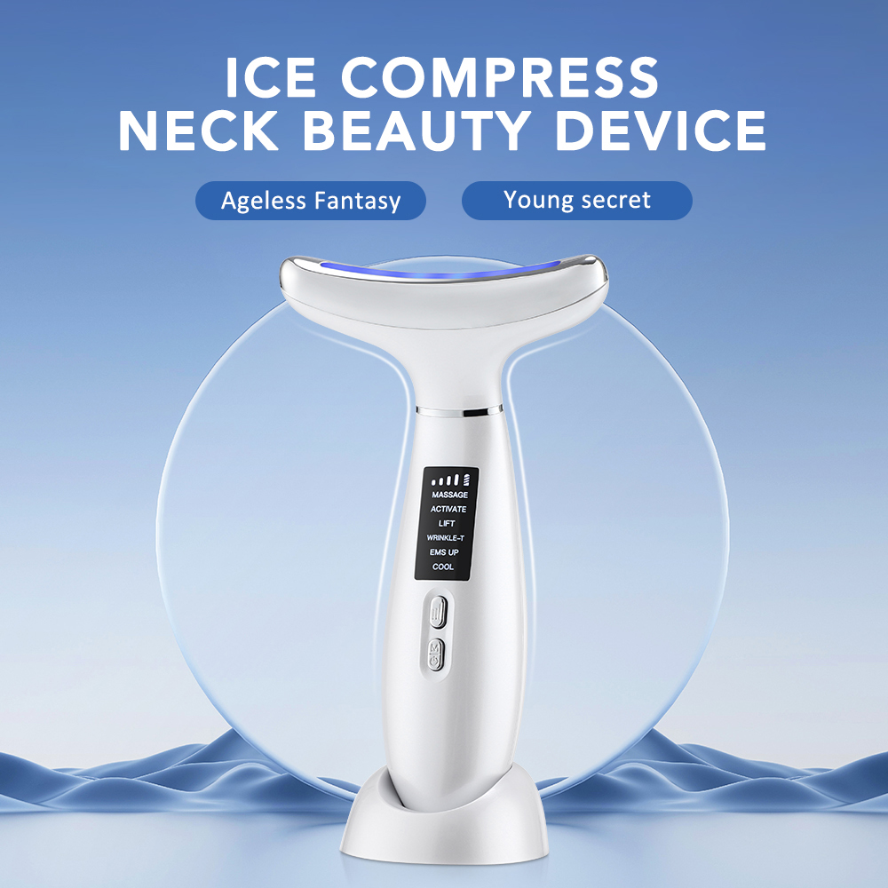 Hot Ice Compress Face Neck Beauty Device EMS Microcurrent Lifting Firming Machine Anti Wrinkle Thin Double Chin Facial Massager