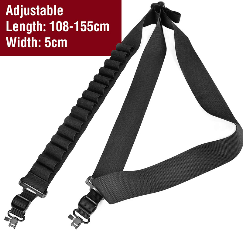 CVLIFE Shotgun Two Point Sling with Shell Holder Strap Holds 15 Shells for 12 Gauge Adjustable with Sling Swivels for Outdoors