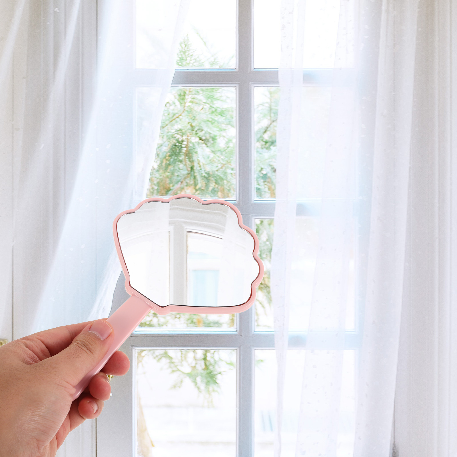 Pink Shell Makeup Mirror Handheld with Handle Classroom Cute for Men Mirrors Portable